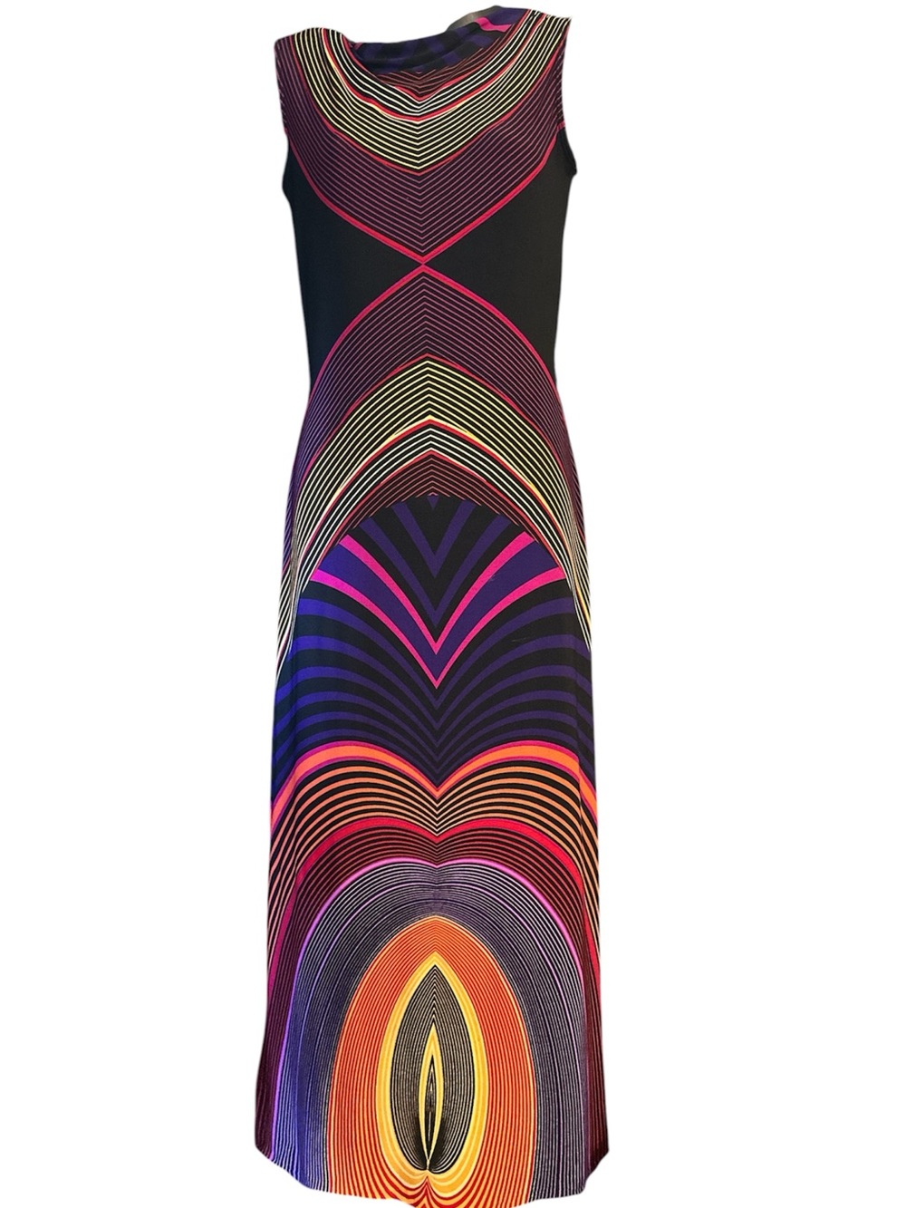 Snap Black Maxi Dress with Pink Orange Purple Accents SZ S
